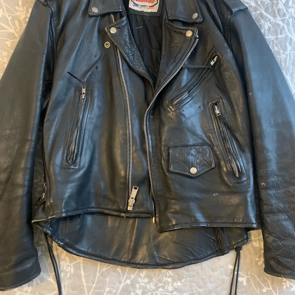 Route 66 Leather Motorcycle Jacket with Harley-Davidson Patch - Size 42